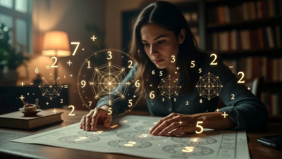 Illustration of a numerology consultation with numbers and charts