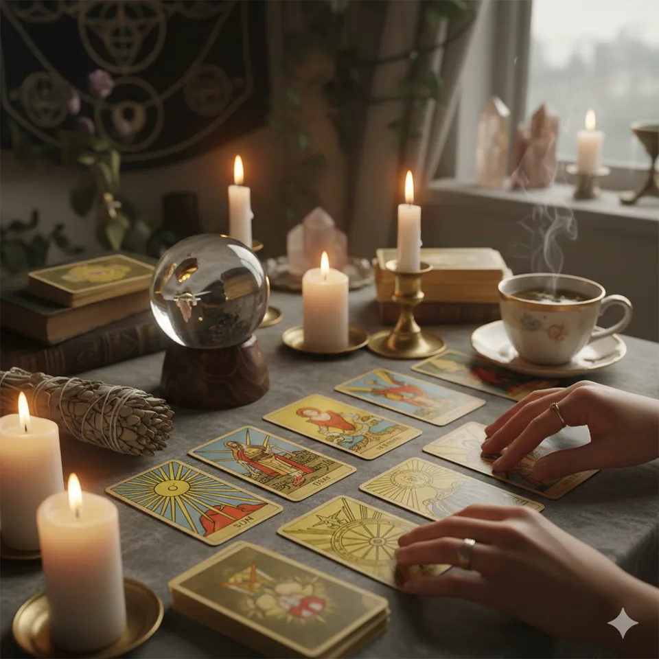 Tarot cards laid out for a reading
